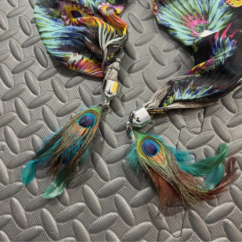Peacock Feather Print Scarf Beach vacation Vintage Y2K